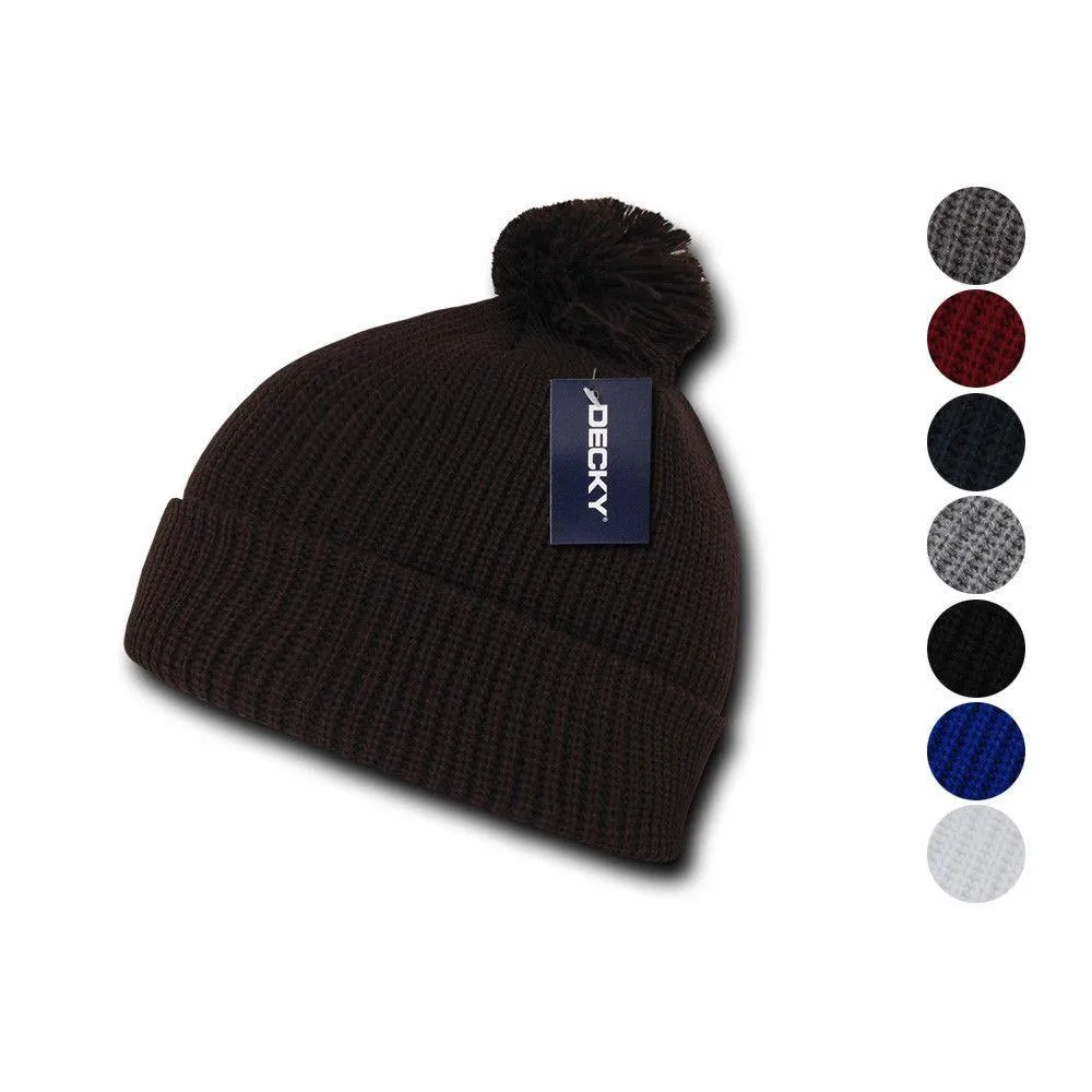 1 Dozen Decky Pom Pom Beanies Long Cuffed Soft Thick Warm Knitted Wholesale Lot