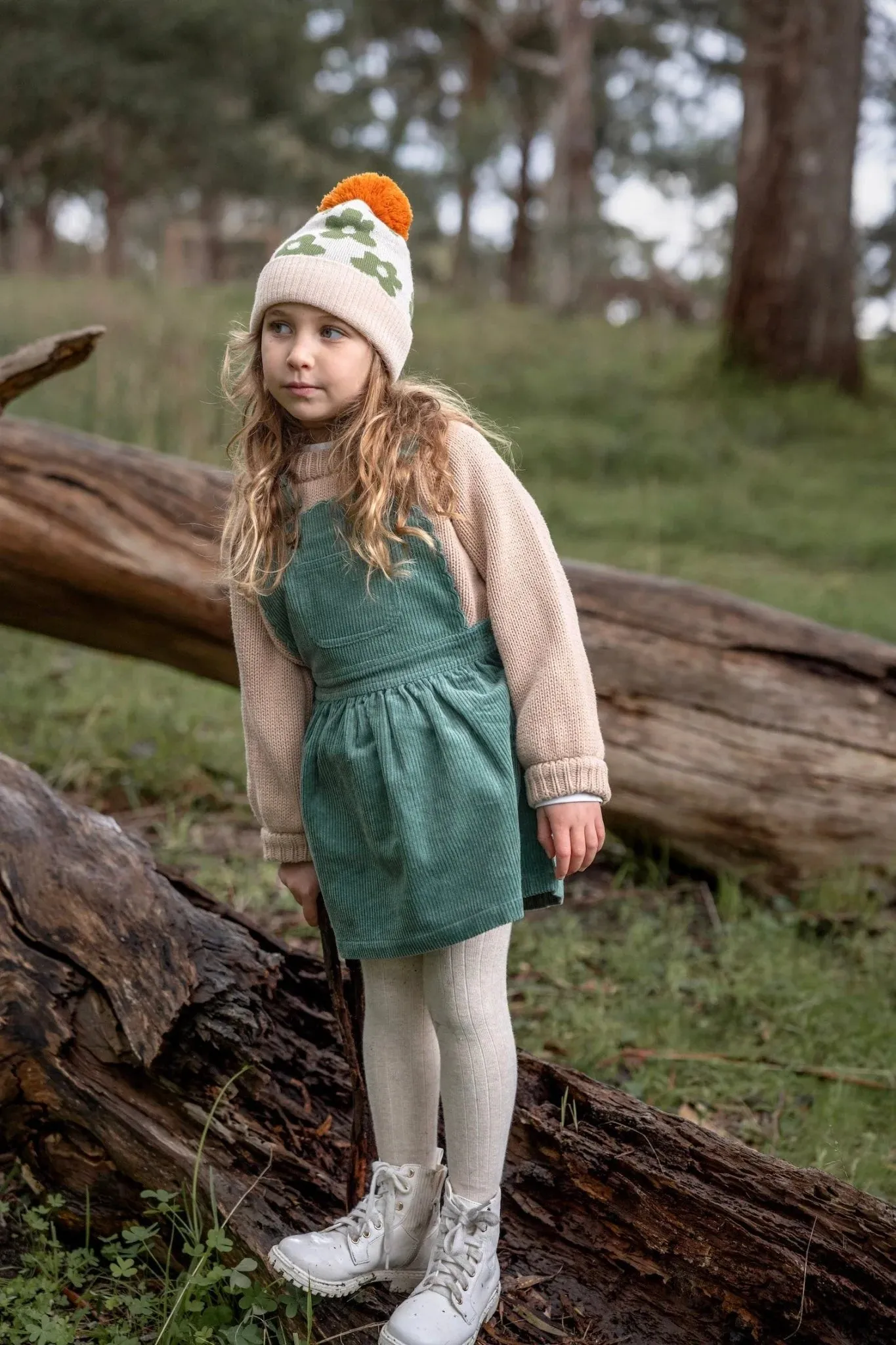 Acorn Kids - Flower Power Merino Beanie - Green