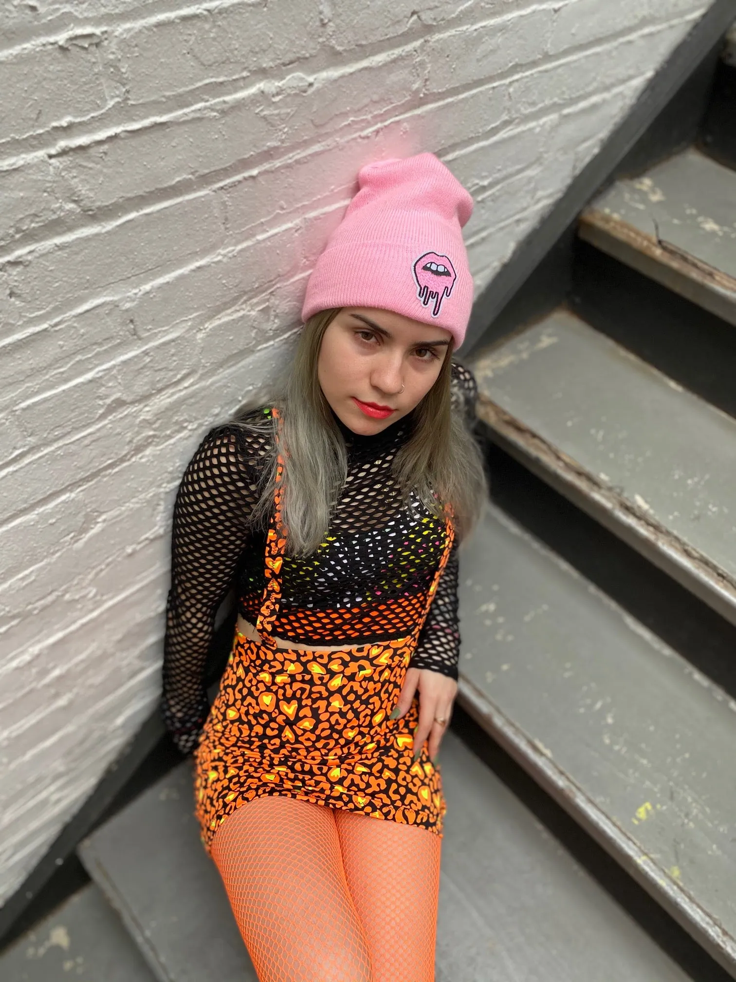 Baby Pink Drippy Lips Beanie