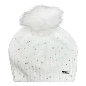 Bari Lynn Scattered Pearl & Crystal Hat - Off White