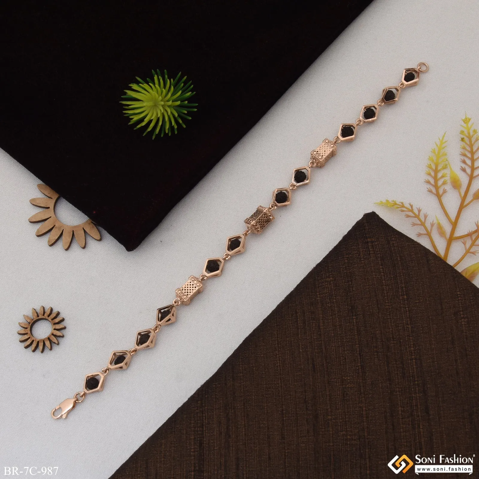 Best Quality Durable Design Rose Gold Rudraksha Bracelet for Men - Style C987