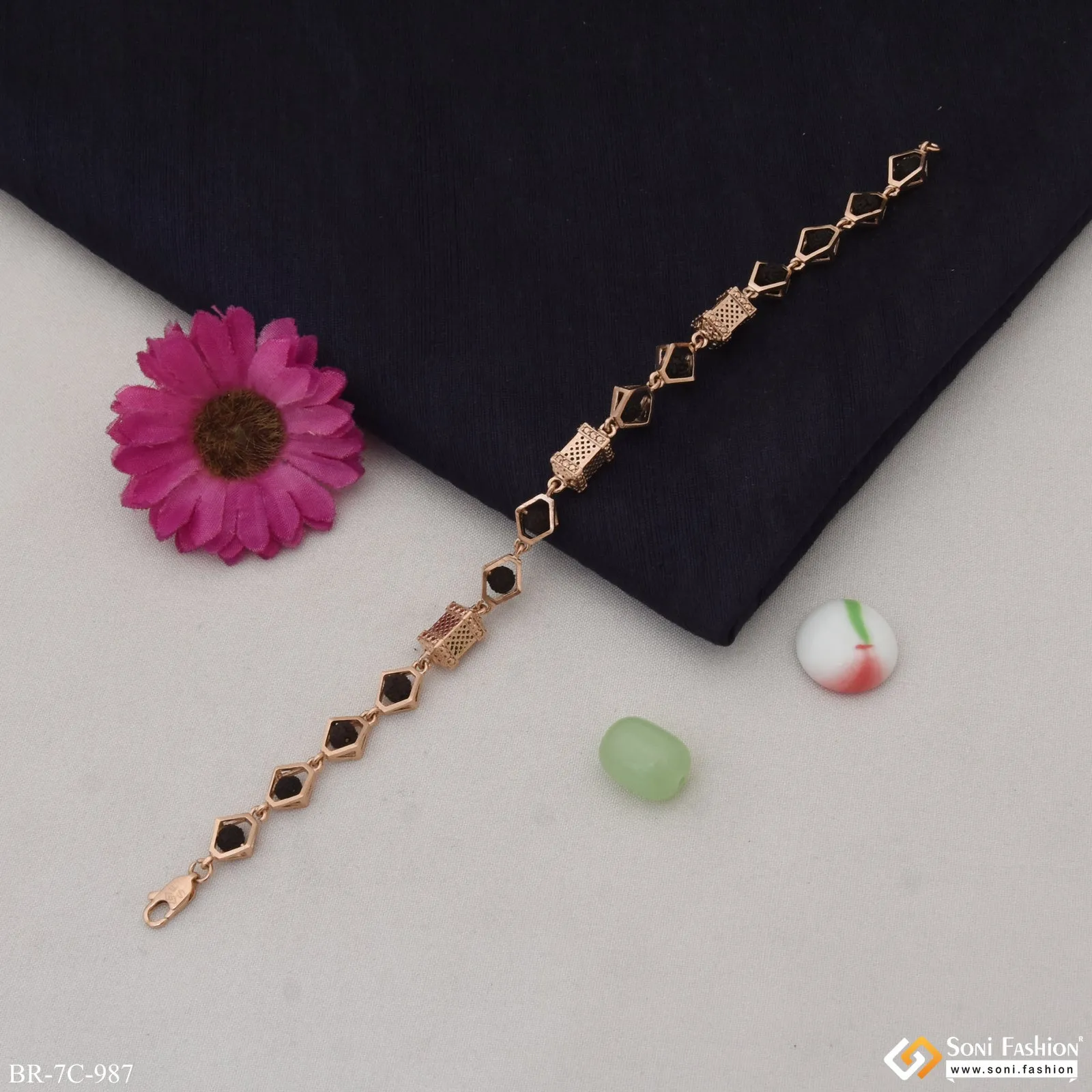 Best Quality Durable Design Rose Gold Rudraksha Bracelet for Men - Style C987