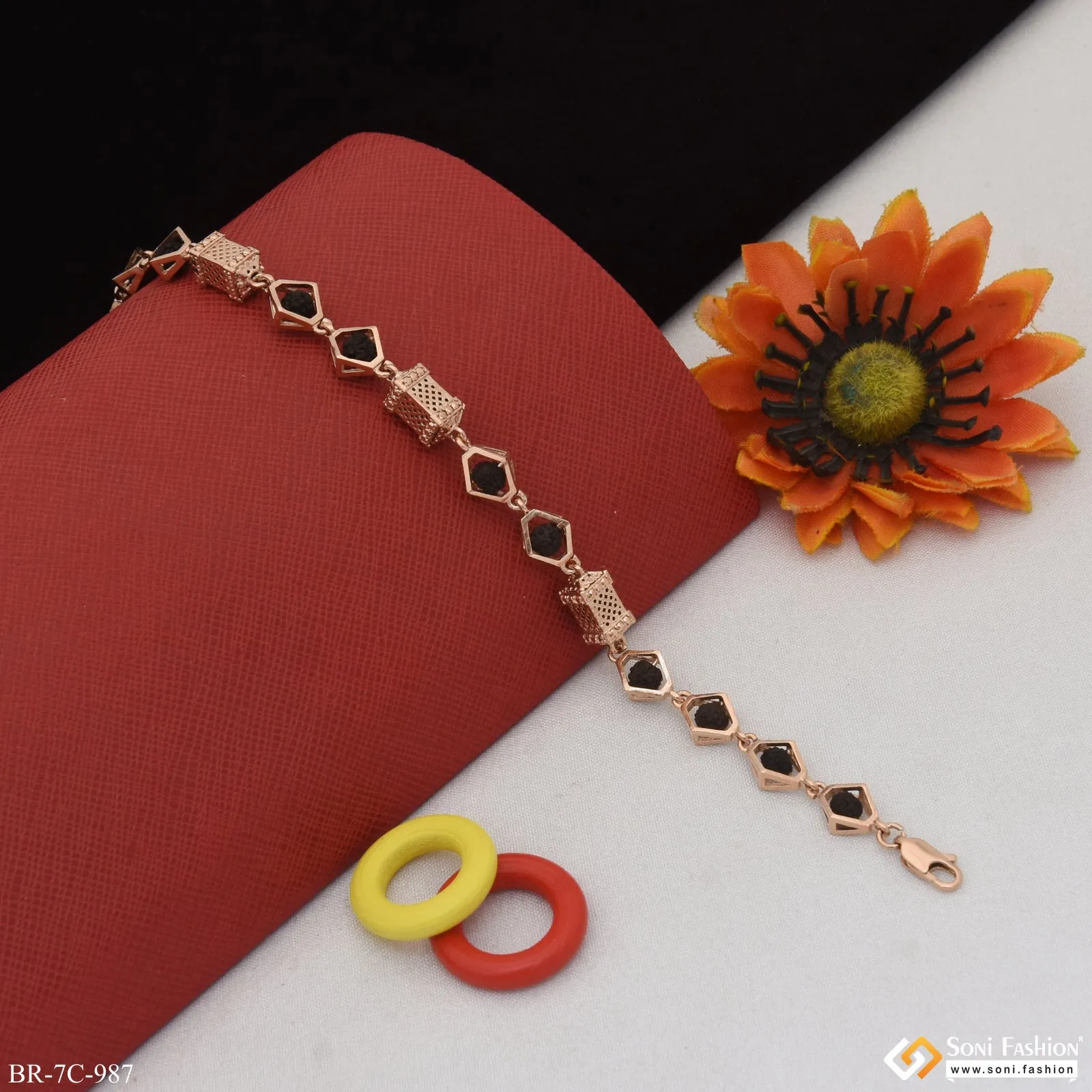 Best Quality Durable Design Rose Gold Rudraksha Bracelet for Men - Style C987