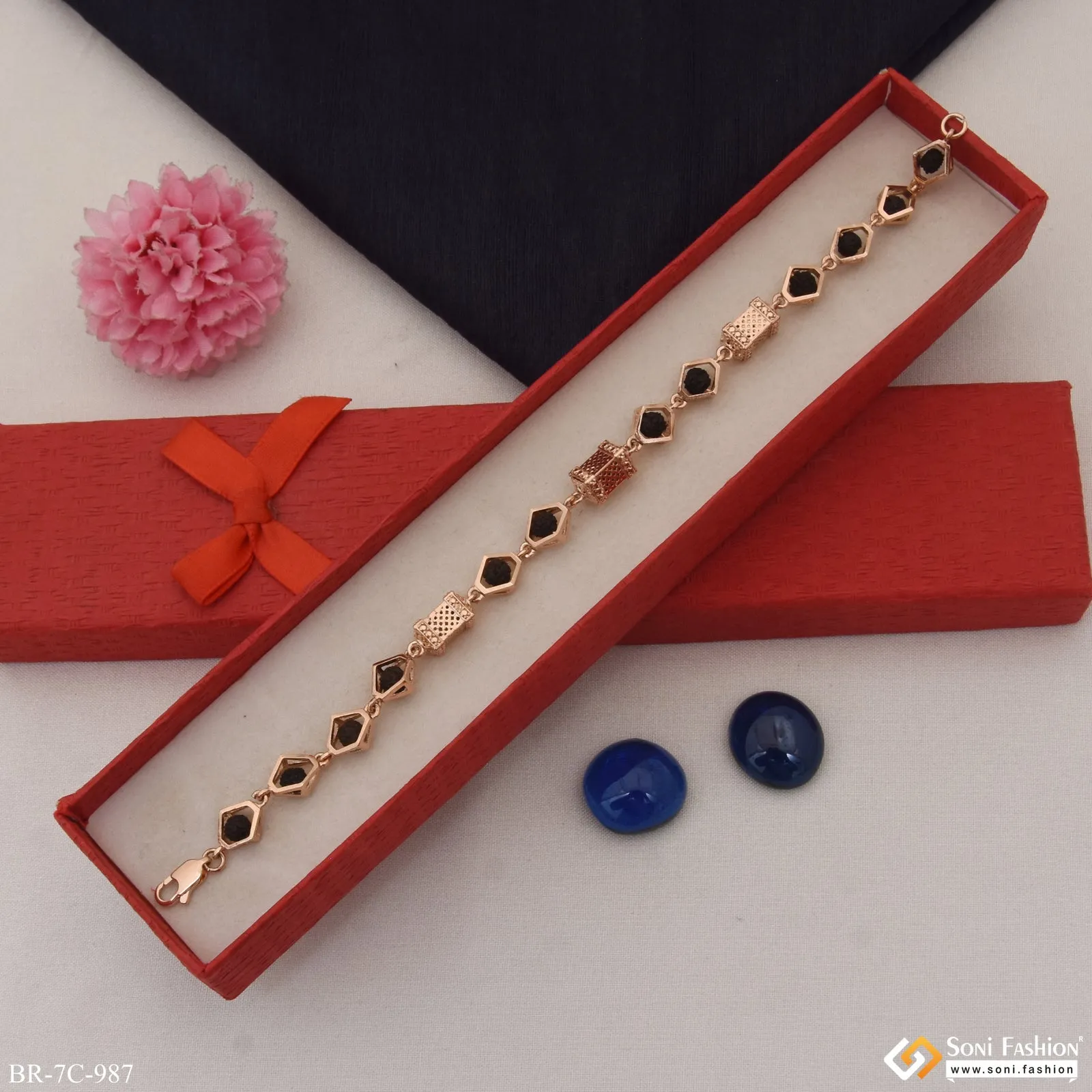 Best Quality Durable Design Rose Gold Rudraksha Bracelet for Men - Style C987