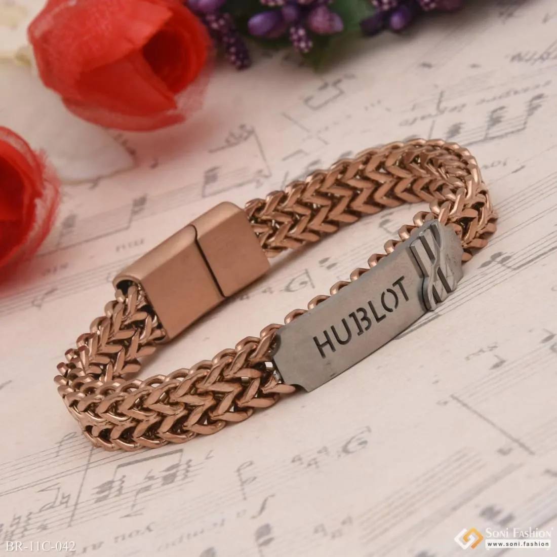 Best Quality Durable Design Silver & Rose Gold Color Bracelet for Men - Style C042