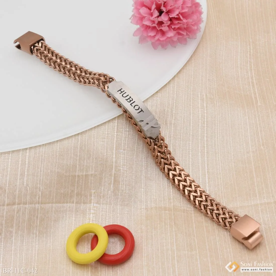 Best Quality Durable Design Silver & Rose Gold Color Bracelet for Men - Style C042