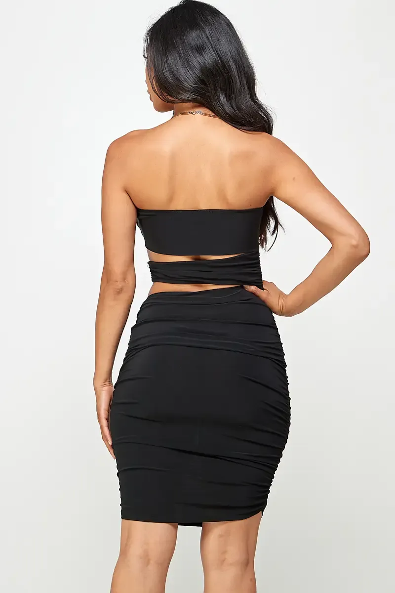 Black Cut Out Strapless Dress
