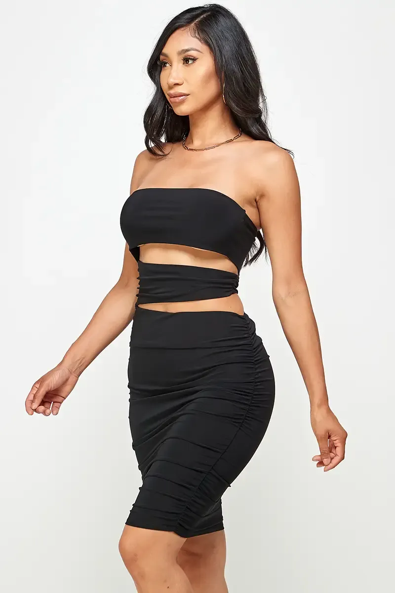 Black Cut Out Strapless Dress
