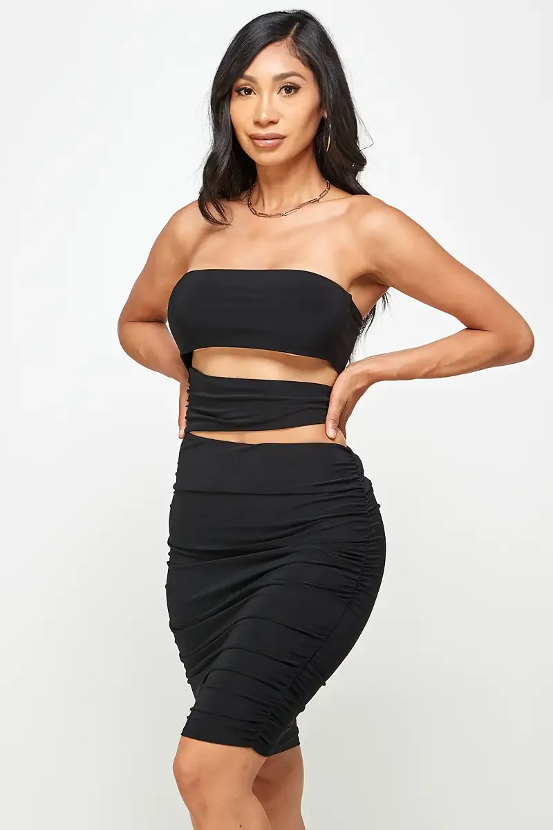 Black Cut Out Strapless Dress