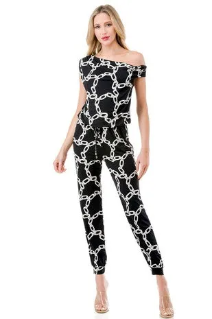 Black Off the Shoulder Chain Jumpsuit
