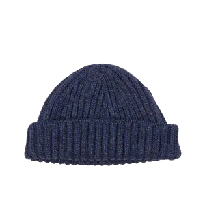 Blue Melange Cashmere Ribbed Short Beanie