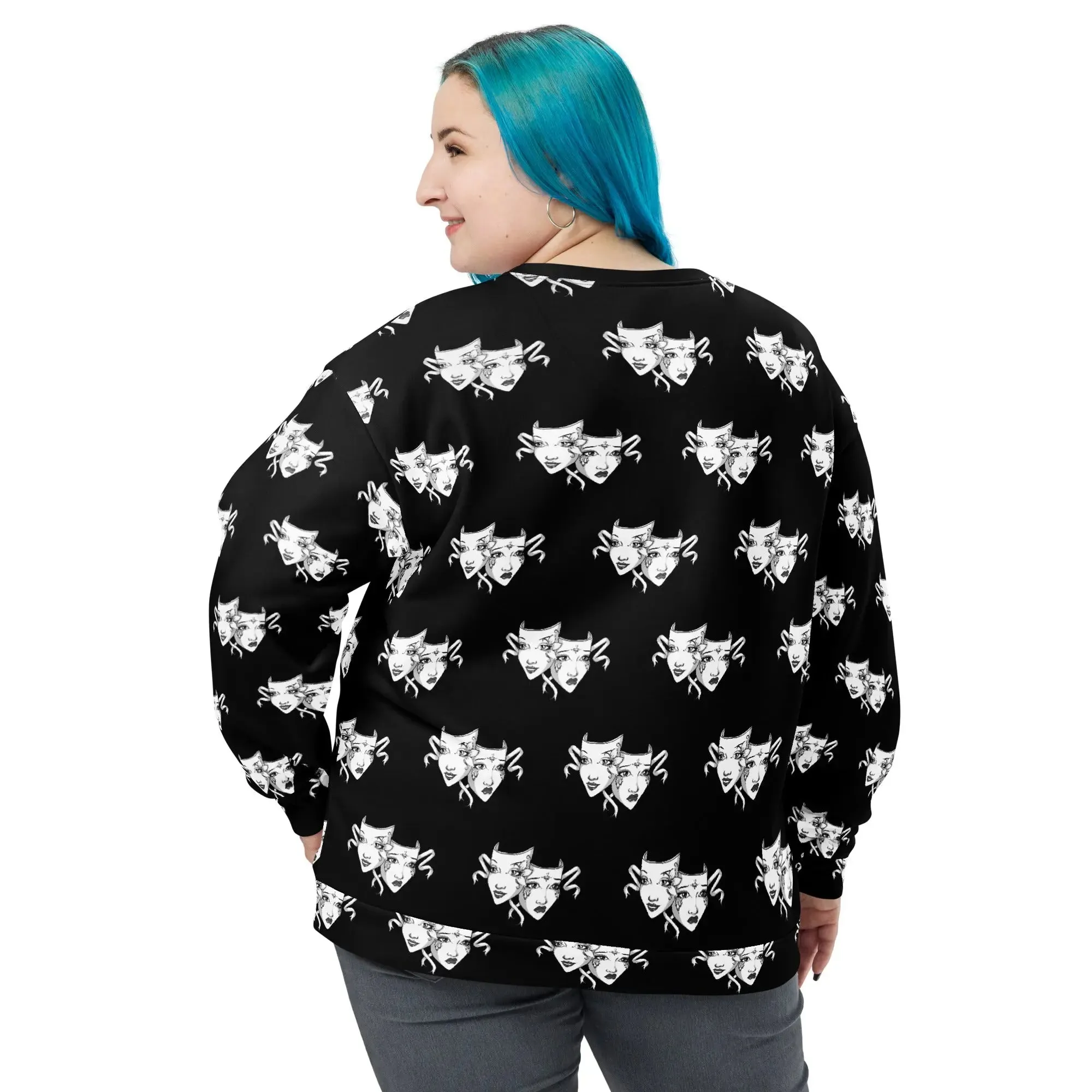 Bold Drama Mask All-Over Print Unisex Recycled Pullover