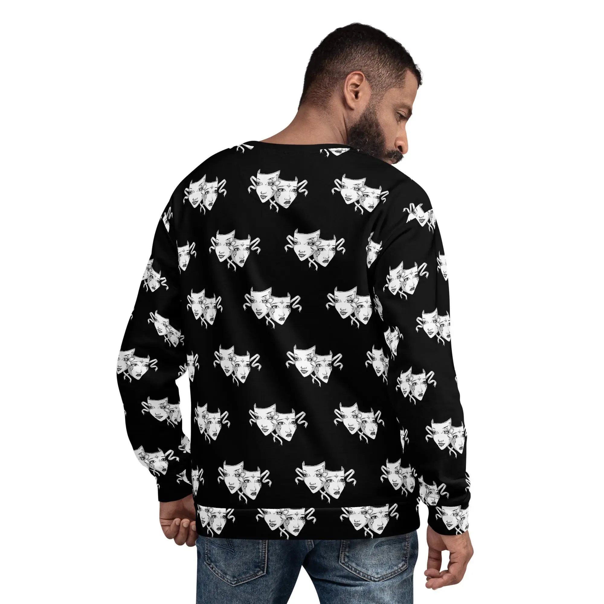 Bold Drama Mask All-Over Print Unisex Recycled Pullover