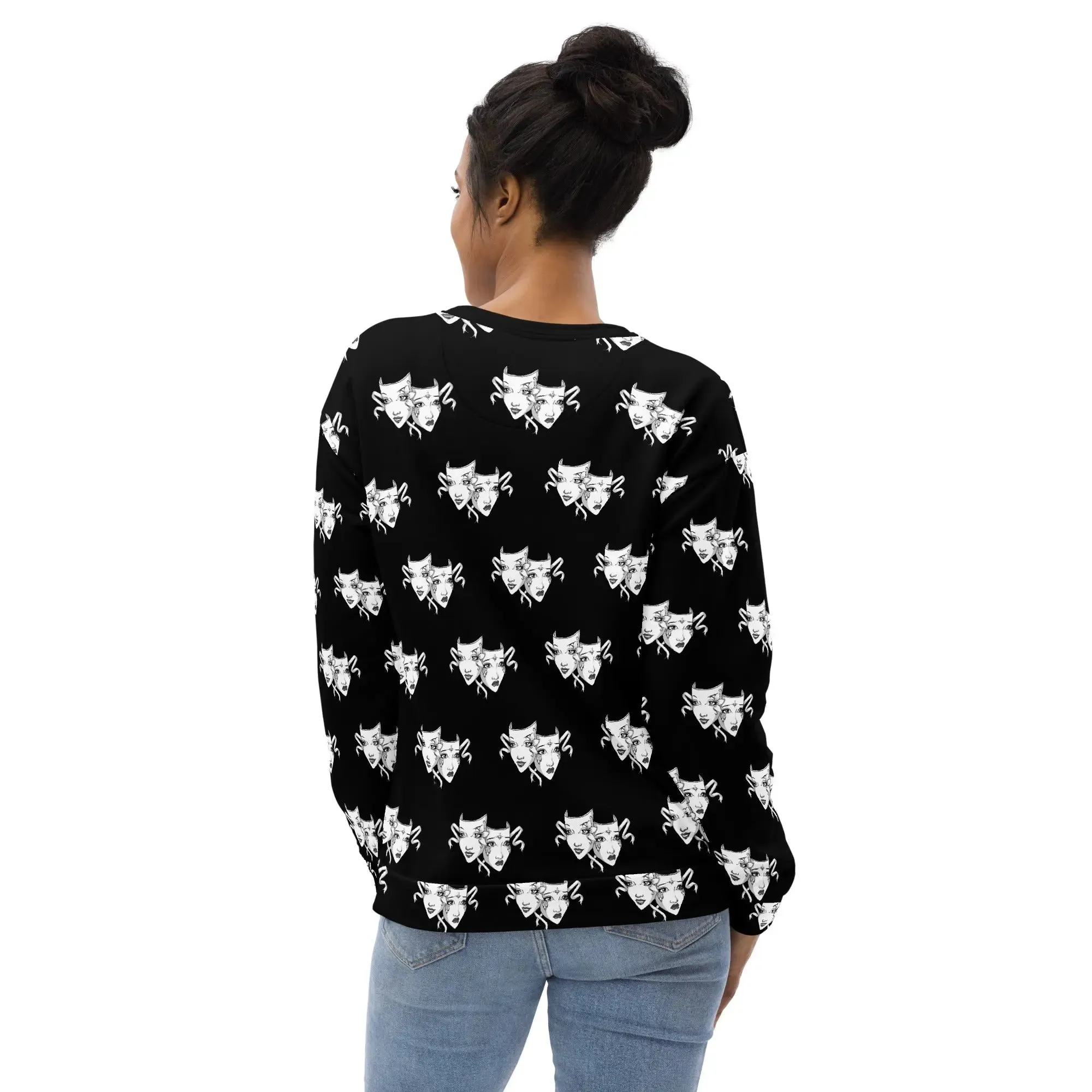 Bold Drama Mask All-Over Print Unisex Recycled Pullover