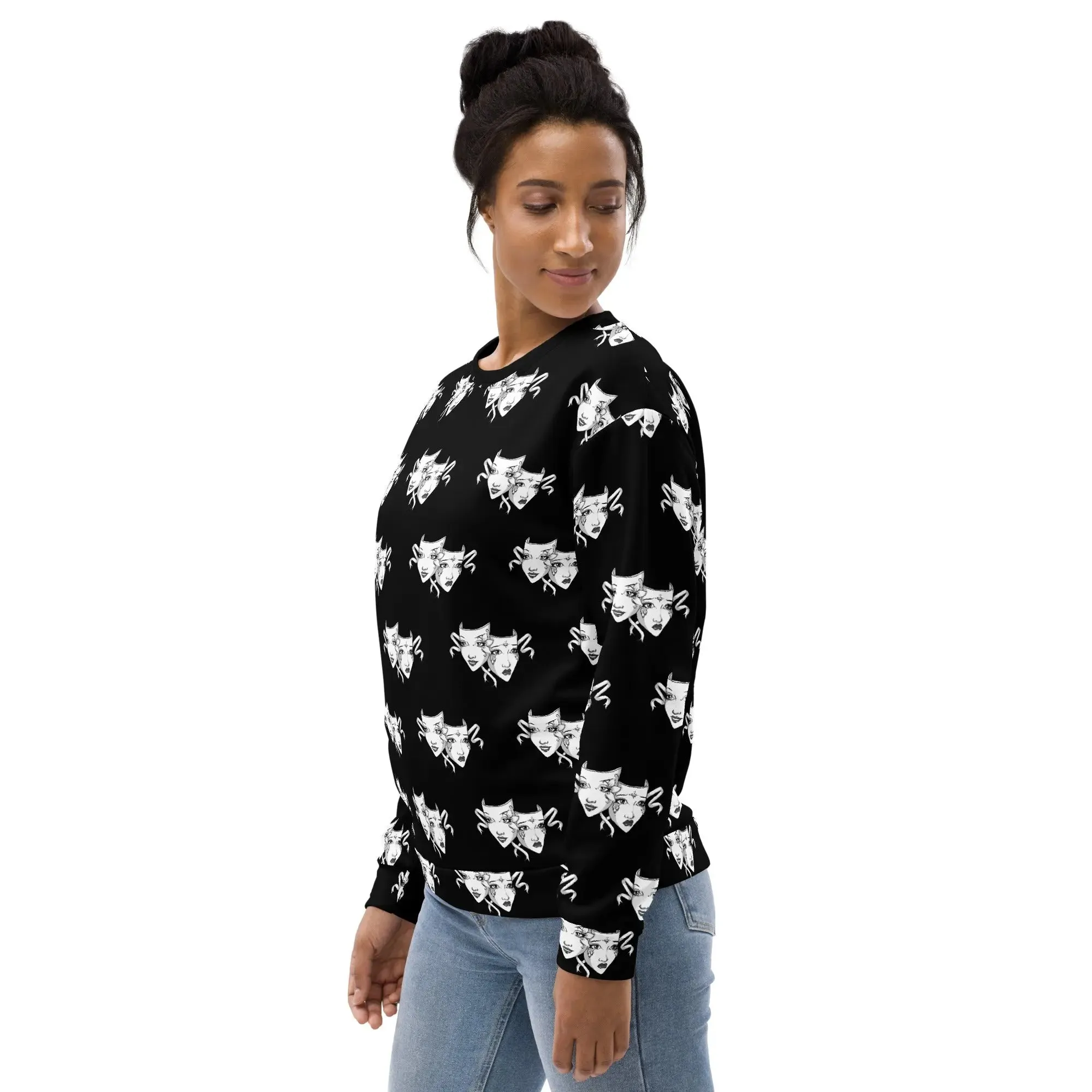 Bold Drama Mask All-Over Print Unisex Recycled Pullover