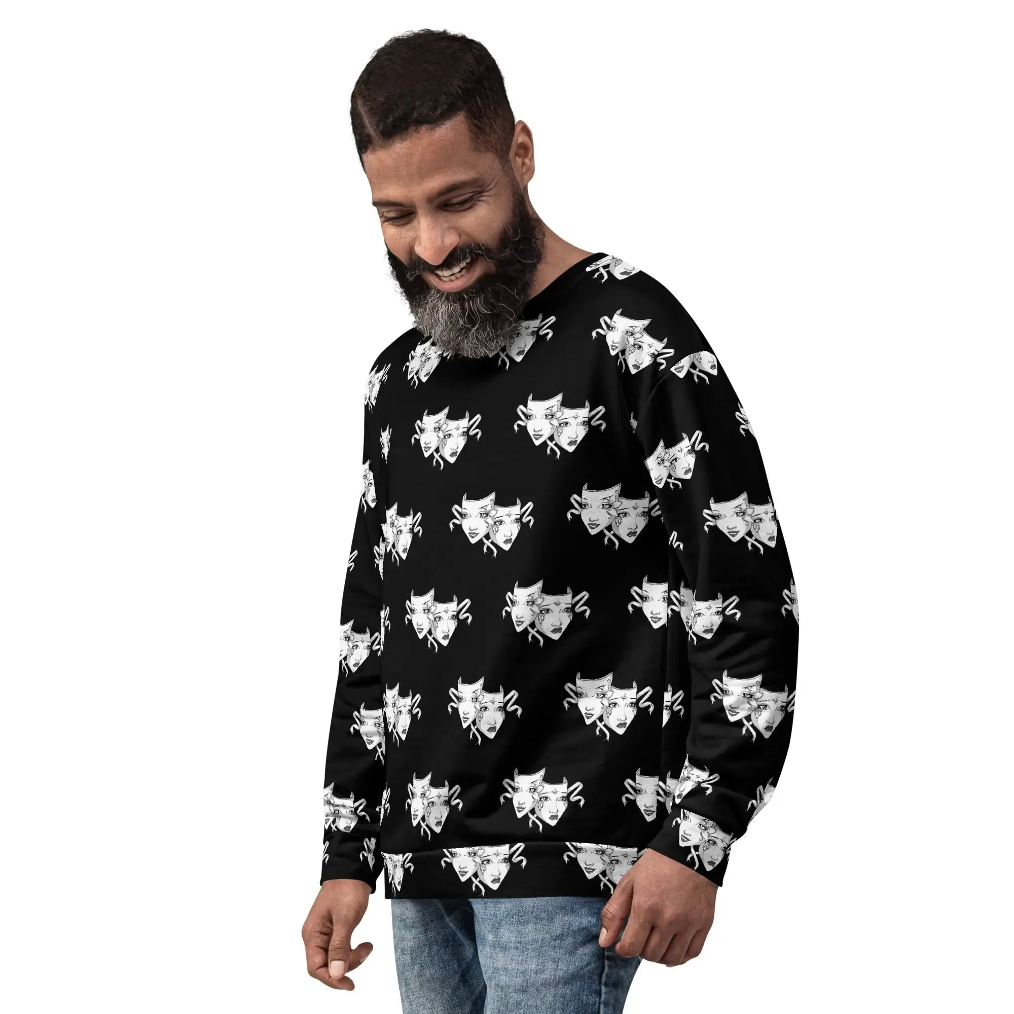 Bold Drama Mask All-Over Print Unisex Recycled Pullover