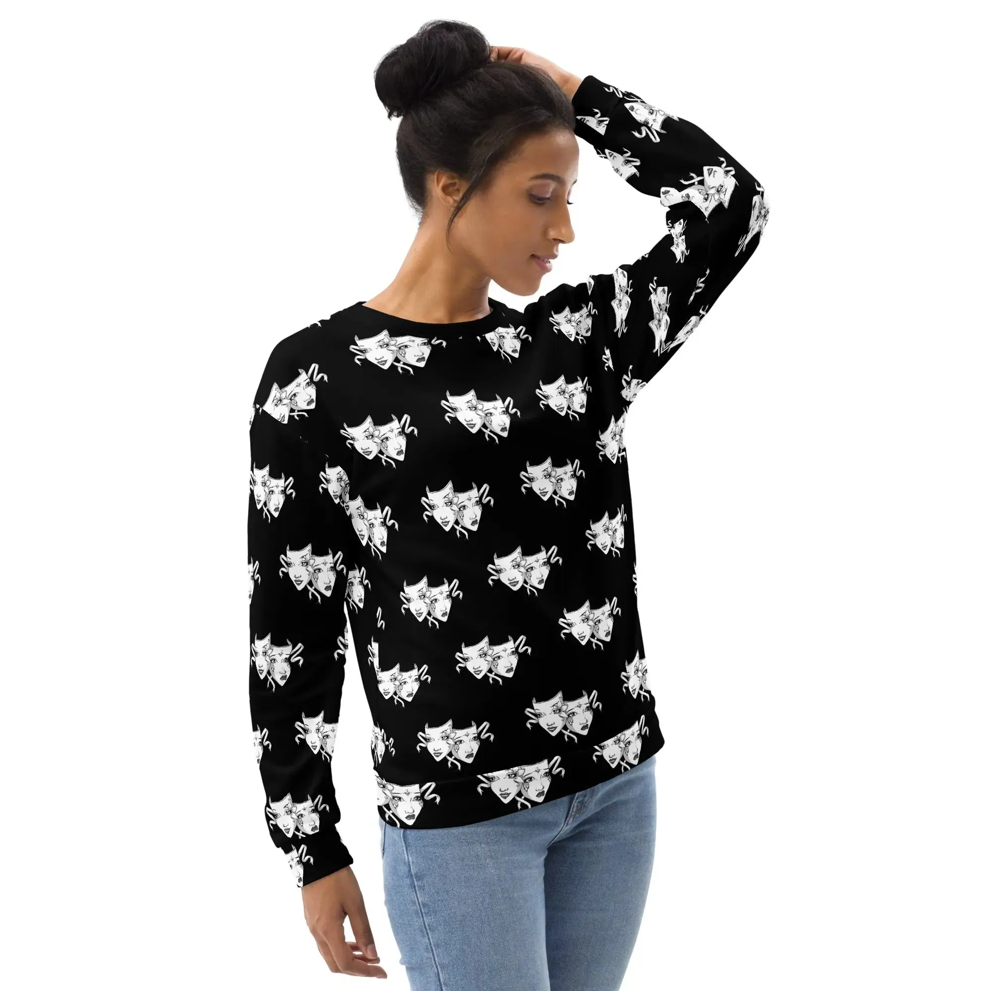 Bold Drama Mask All-Over Print Unisex Recycled Pullover