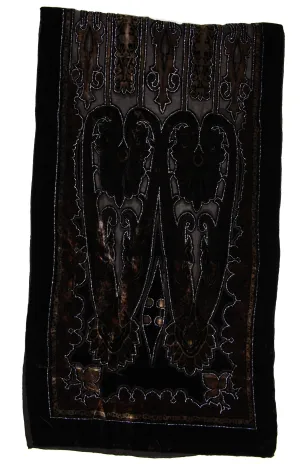 Brown   Grey Heart Patterned Devore Velvet Scarf (180 x 52cm)