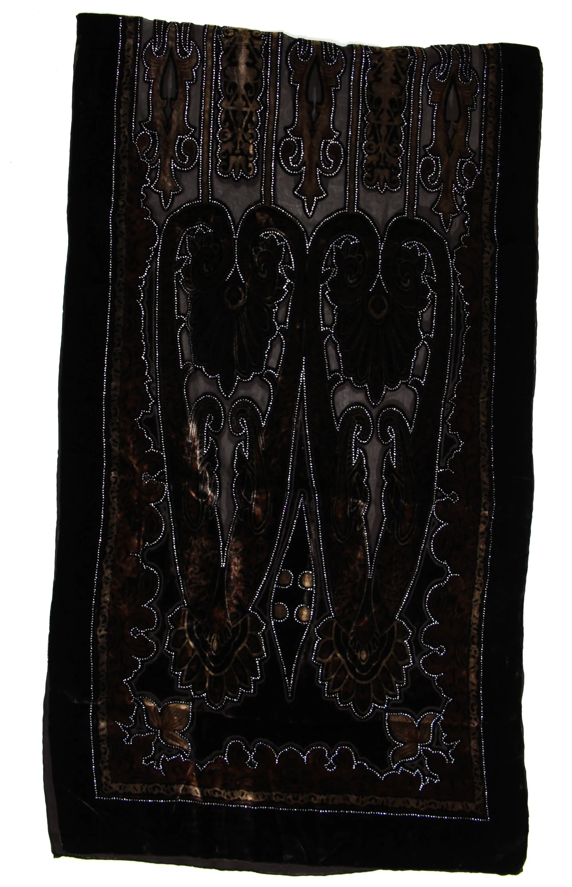 Brown   Grey Heart Patterned Devore Velvet Scarf (180 x 52cm)