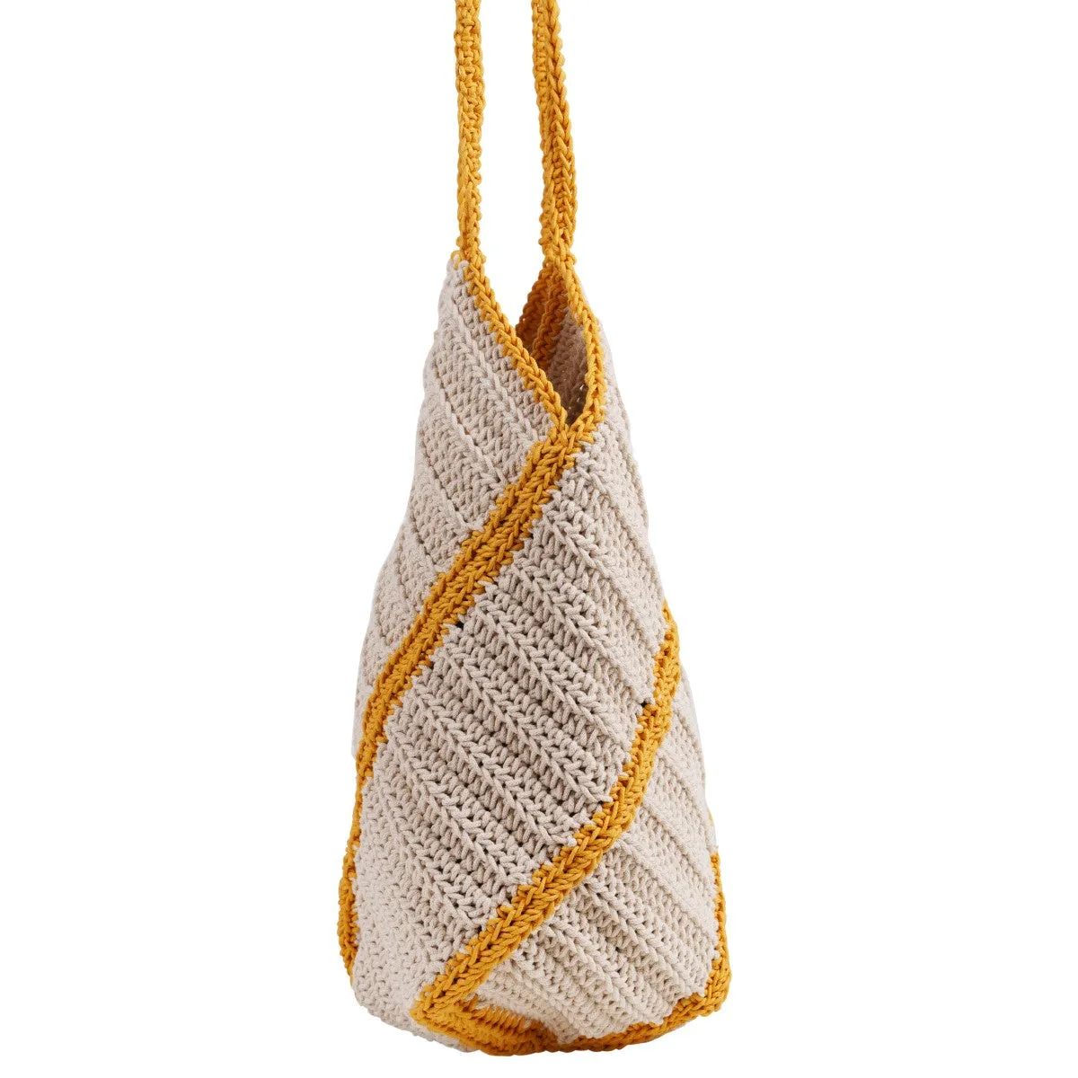Bucket Hand Bag | Hand-Crafted | Cotton | Off White & Mustard
