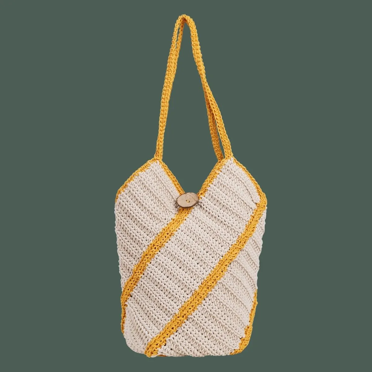 Bucket Hand Bag | Hand-Crafted | Cotton | Off White & Mustard
