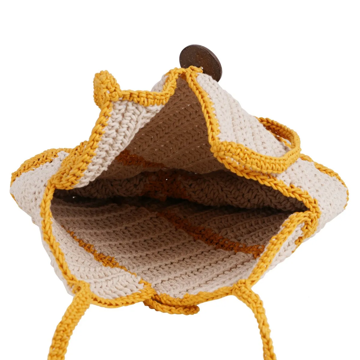 Bucket Hand Bag | Hand-Crafted | Cotton | Off White & Mustard