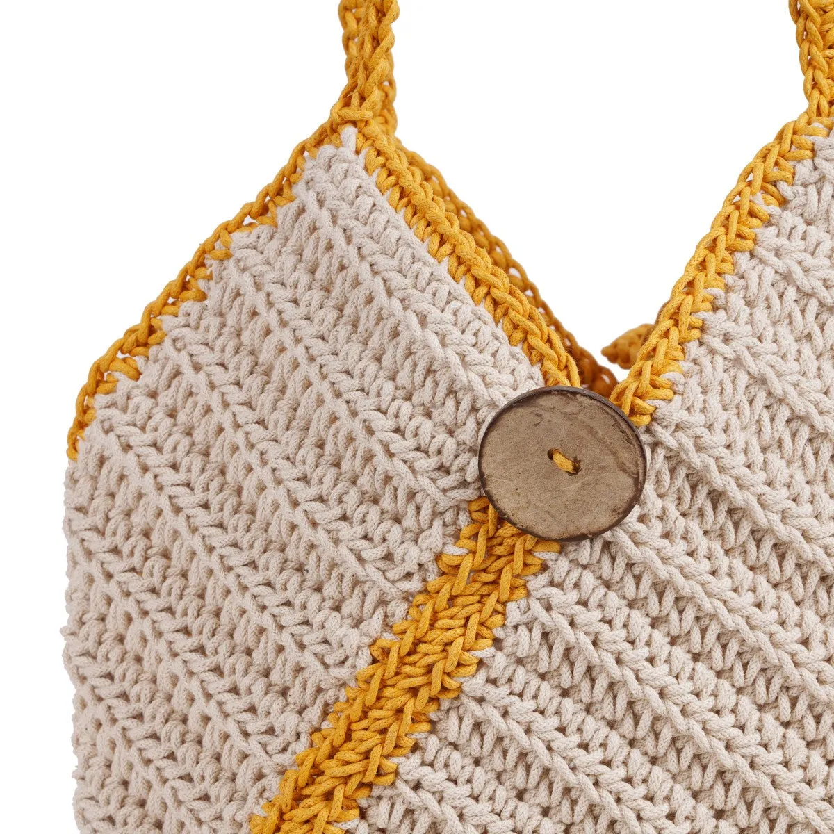 Bucket Hand Bag | Hand-Crafted | Cotton | Off White & Mustard