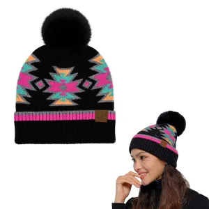 C.C Southwest Pattern Pom Beanie