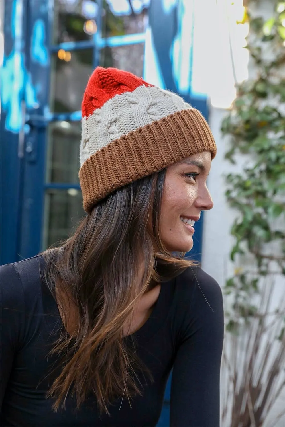 Colorblock Cable Knit Beanie