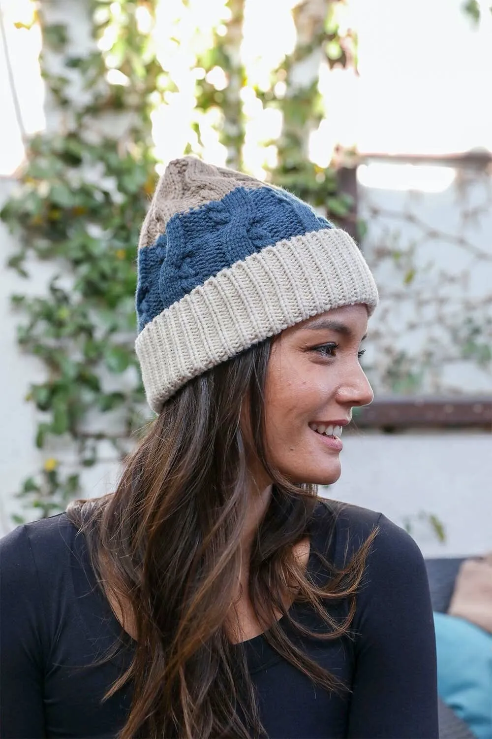 Colorblock Cable Knit Beanie