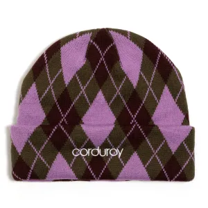 Corduroy Argyle Beanie - Army