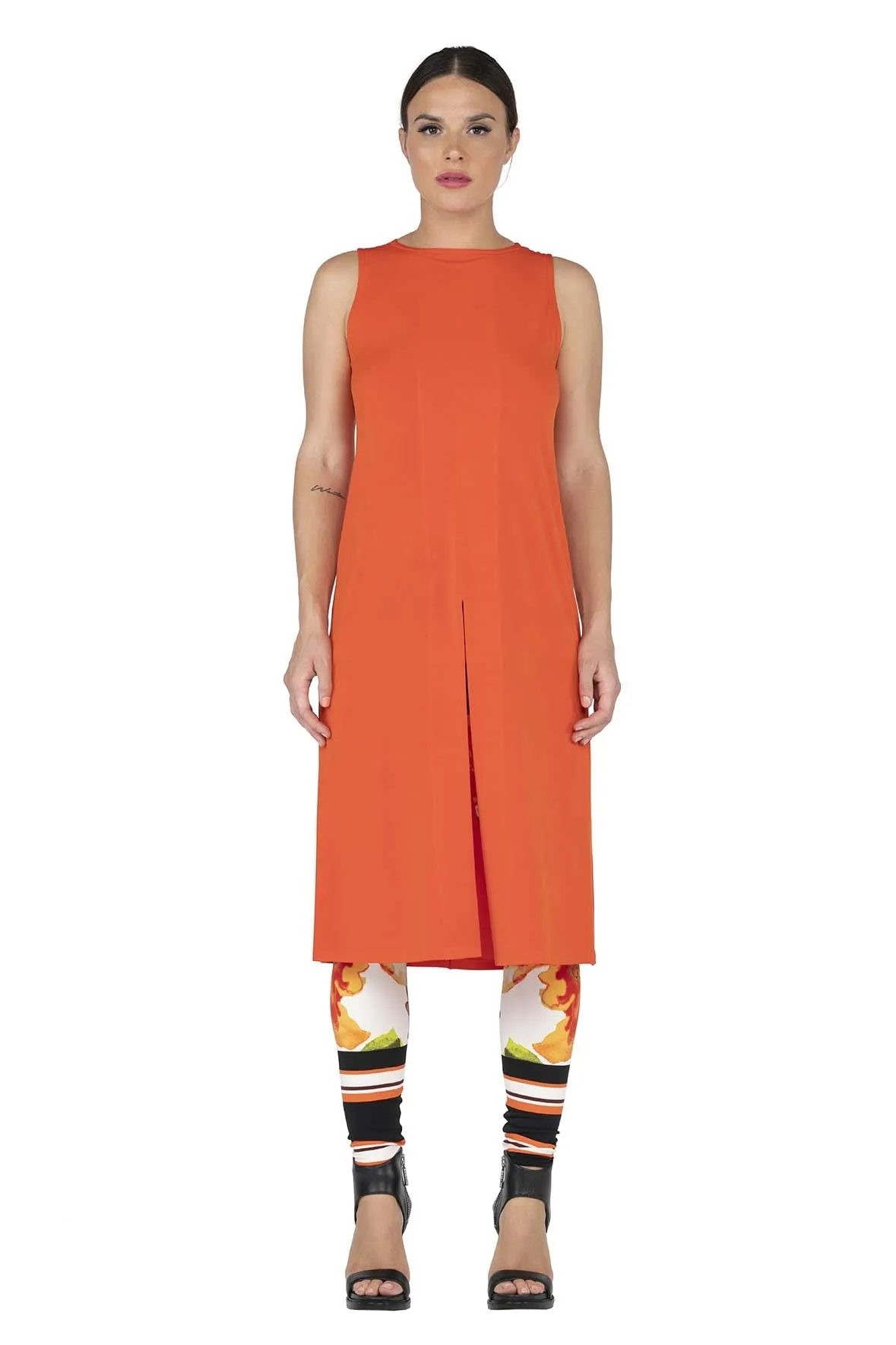 Cut In Front Slit Duster Tunic-Midi