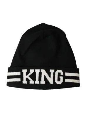 Dolce & Gabbana Black White Cashmere DG King Winter Beanie Hat