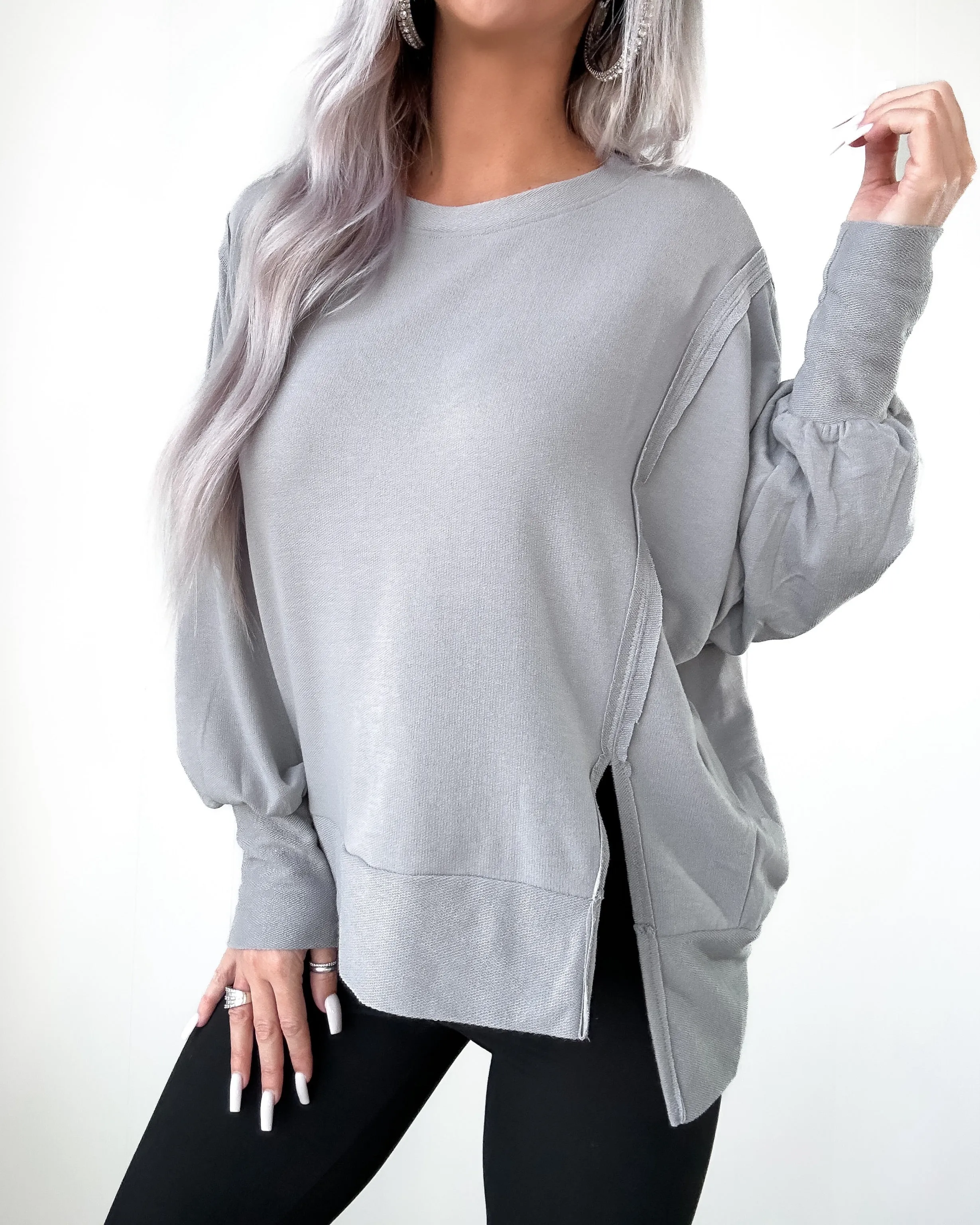 DOORBUSTER Grey Side Slit Sweatshirt