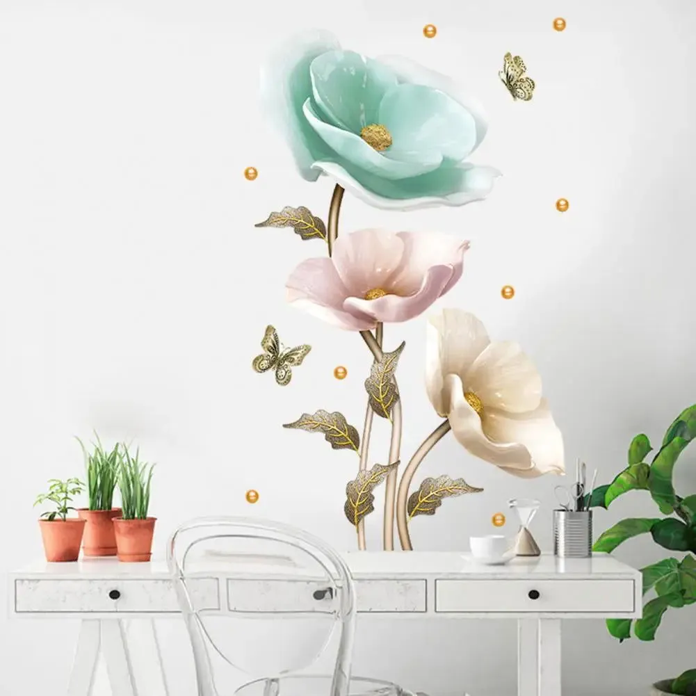 Elegant Orchid Plant Wall Stickers Durable PVC Material Easy to Clean High-Adhesive