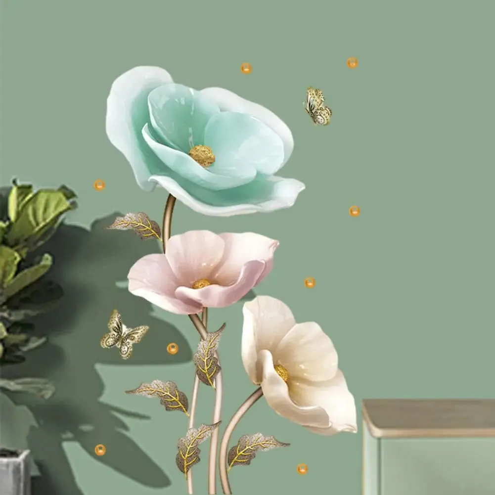 Elegant Orchid Plant Wall Stickers Durable PVC Material Easy to Clean High-Adhesive