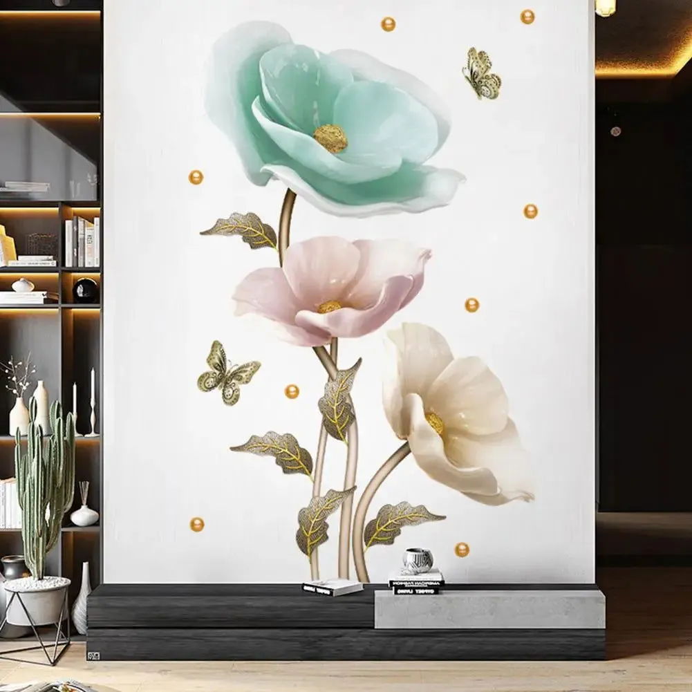 Elegant Orchid Plant Wall Stickers Durable PVC Material Easy to Clean High-Adhesive