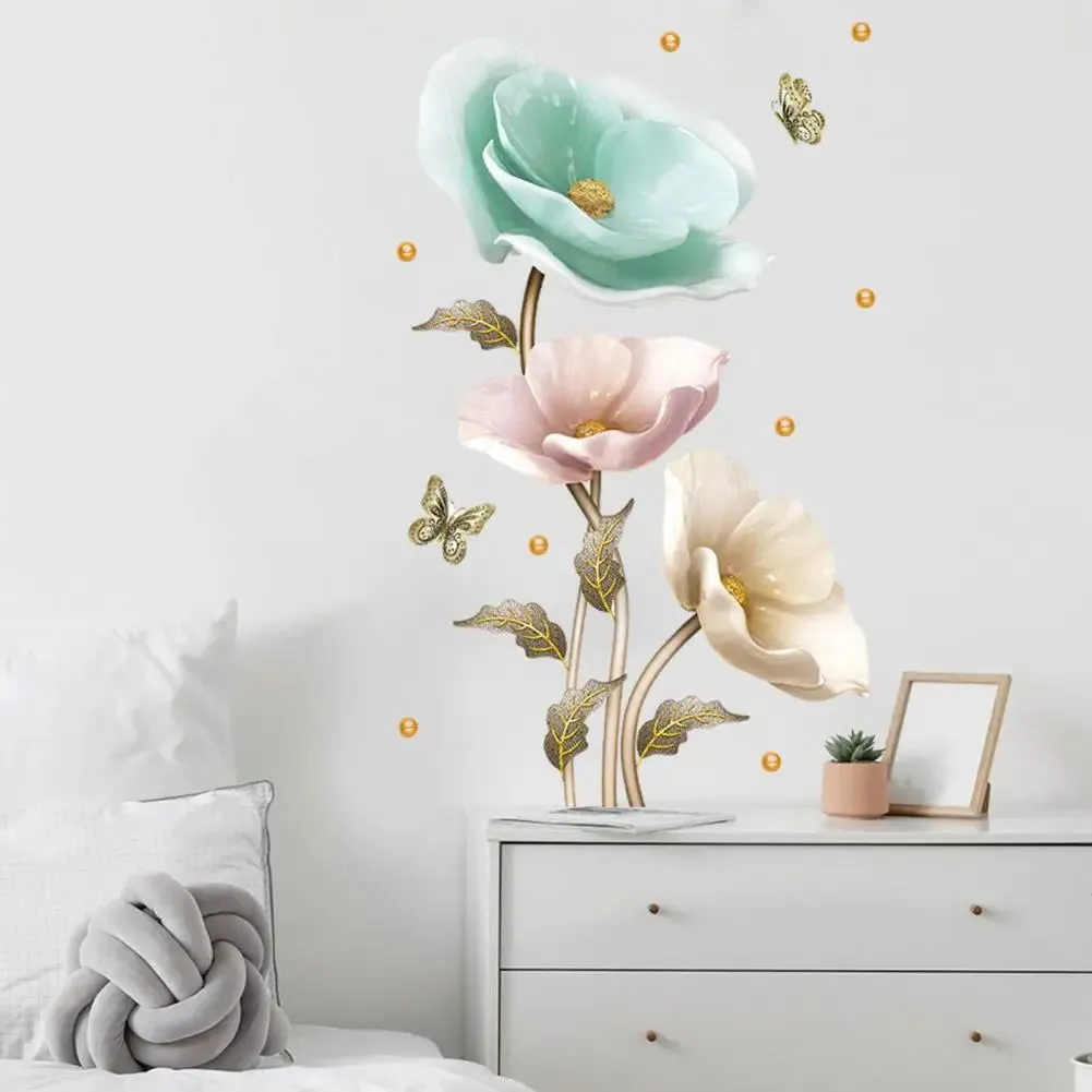 Elegant Orchid Plant Wall Stickers Durable PVC Material Easy to Clean High-Adhesive