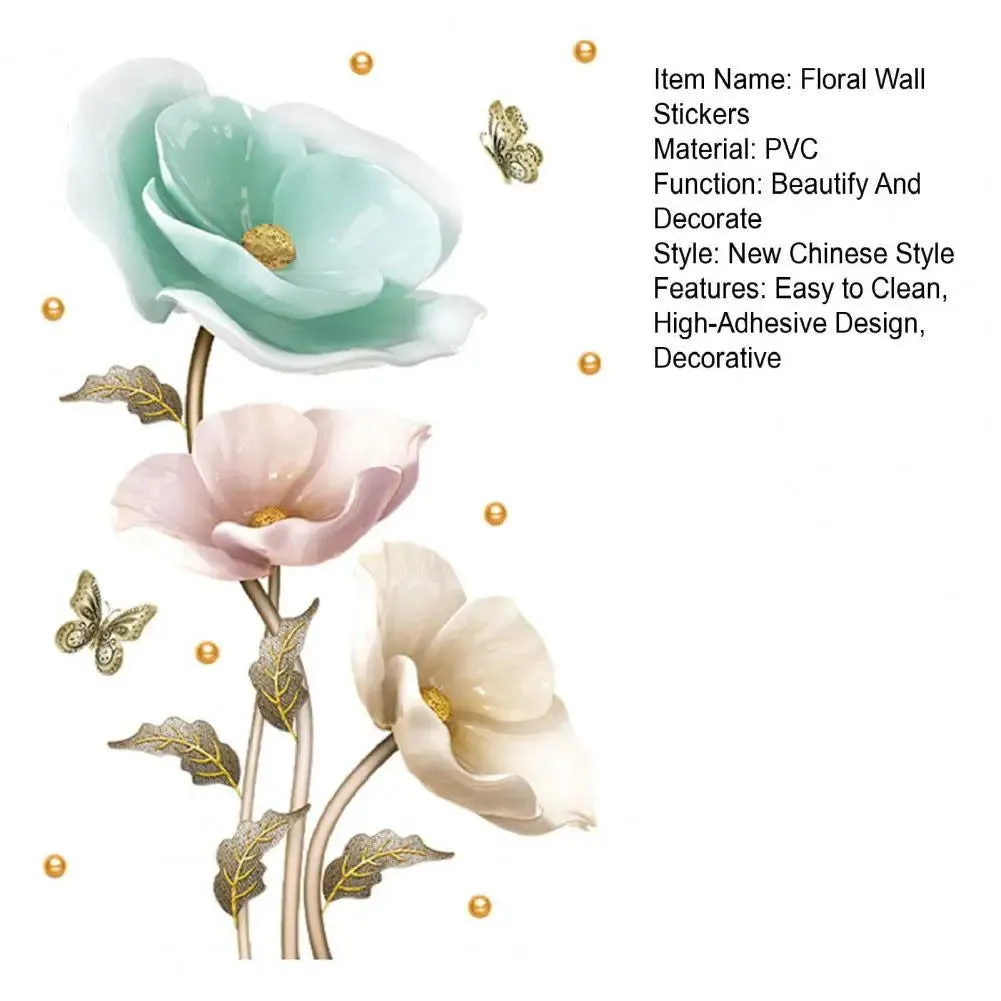 Elegant Orchid Plant Wall Stickers Durable PVC Material Easy to Clean High-Adhesive