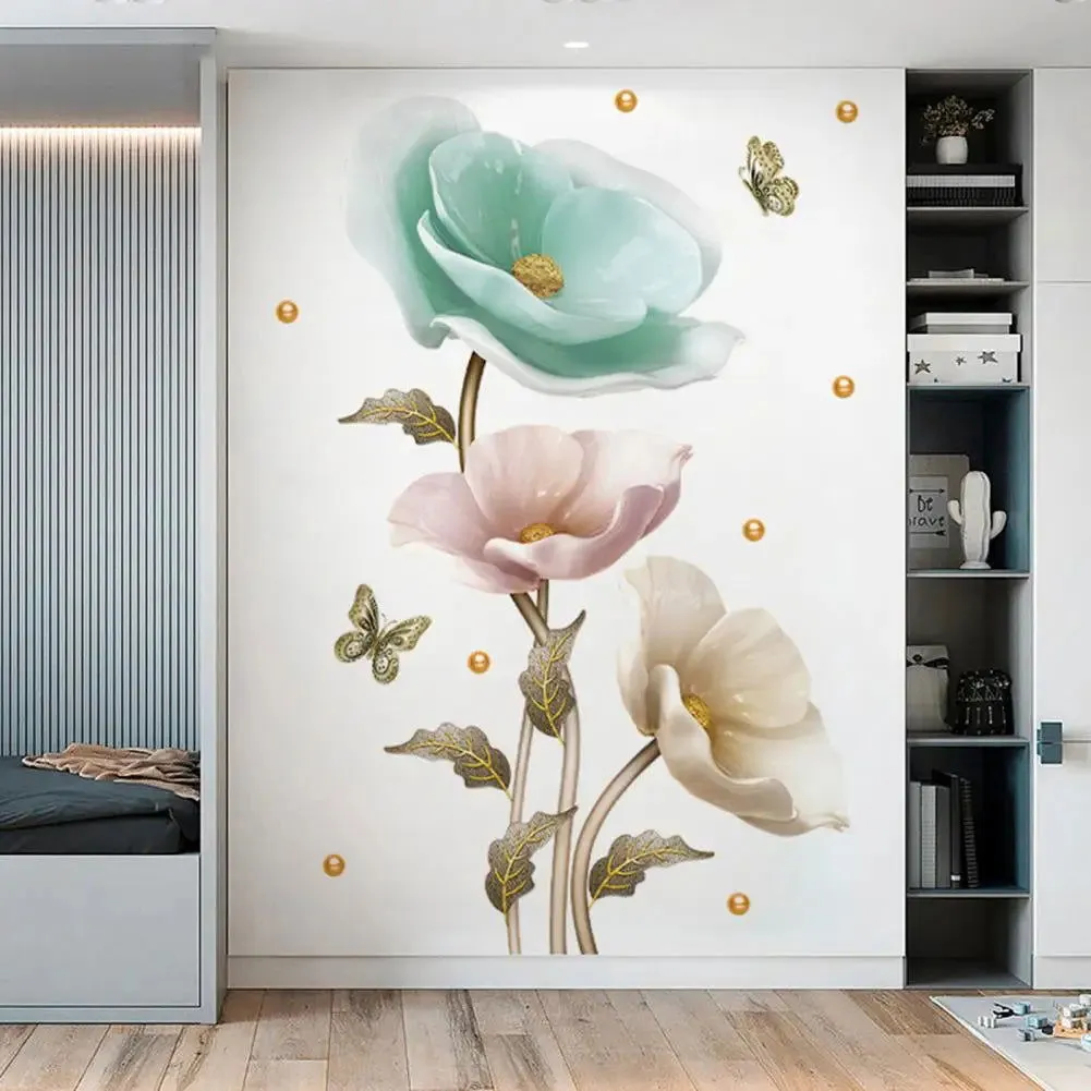 Elegant Orchid Plant Wall Stickers Durable PVC Material Easy to Clean High-Adhesive