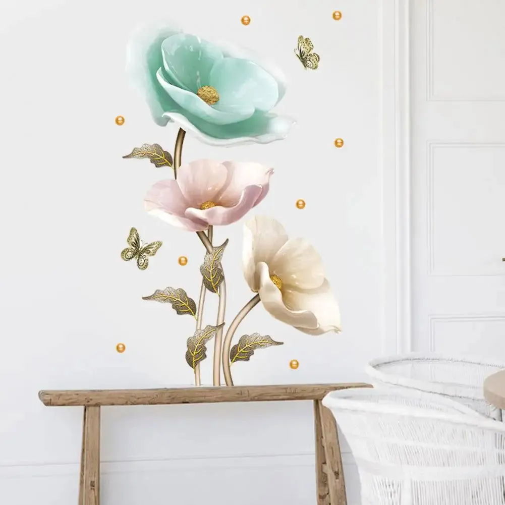 Elegant Orchid Plant Wall Stickers Durable PVC Material Easy to Clean High-Adhesive