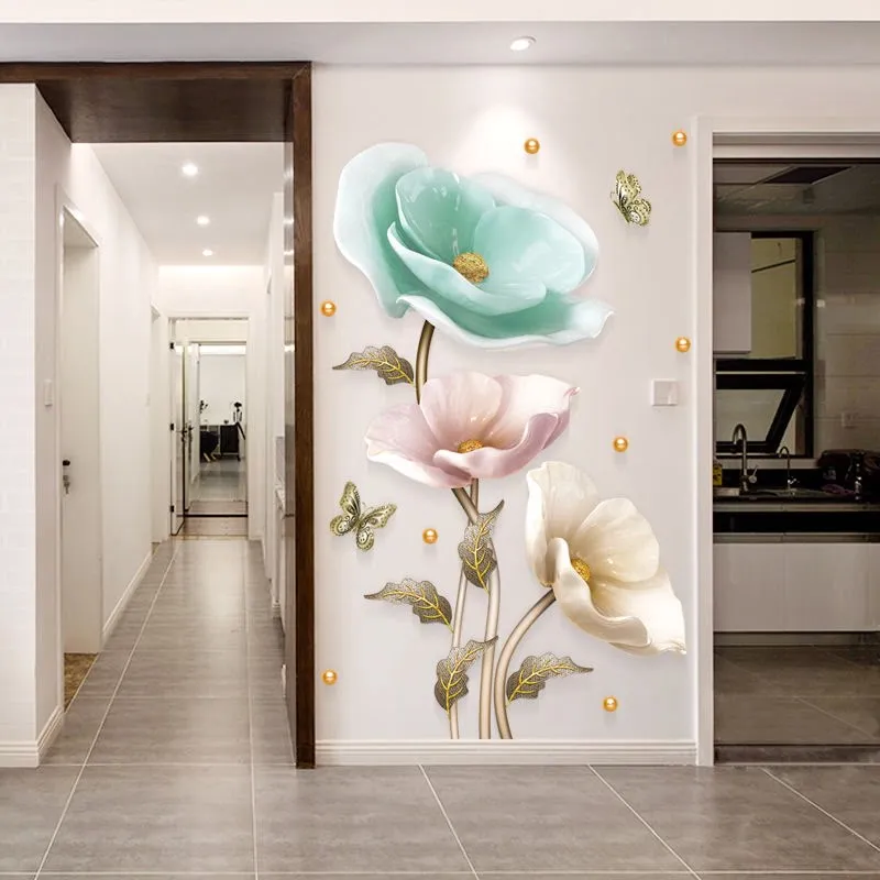 Elegant Orchid Plant Wall Stickers Durable PVC Material Easy to Clean High-Adhesive