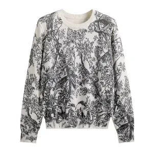 Fall Winter Women Casual Style Animal Pattern Printing Pullover Sweater Classic Crew Neck Knit Tops C-069