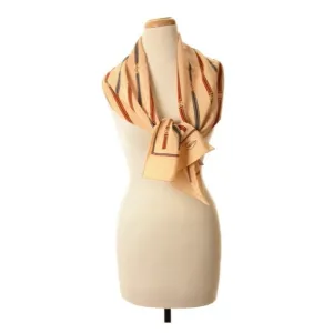 Gucci Blue Brown Gold Equestrian Logo Print Silk Scarf