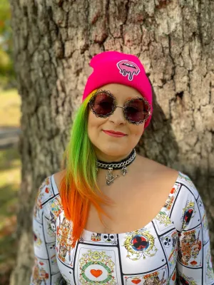 Hot Pink Drippy Lips Beanie