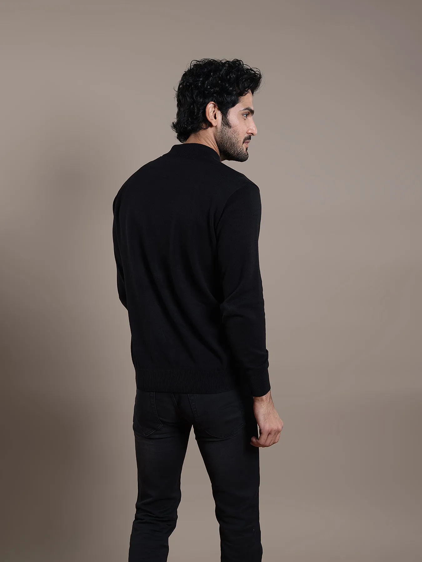 Knitted Navy Blue Striped Regular Fit Full Sleeve Casual Pullover