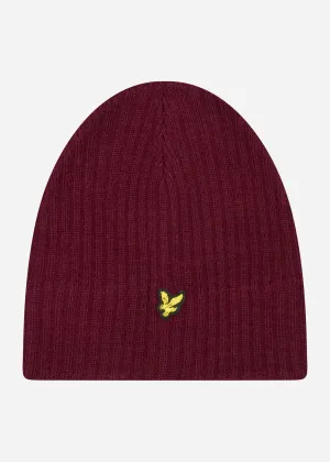 Knitted ribbed beanie - burgundy