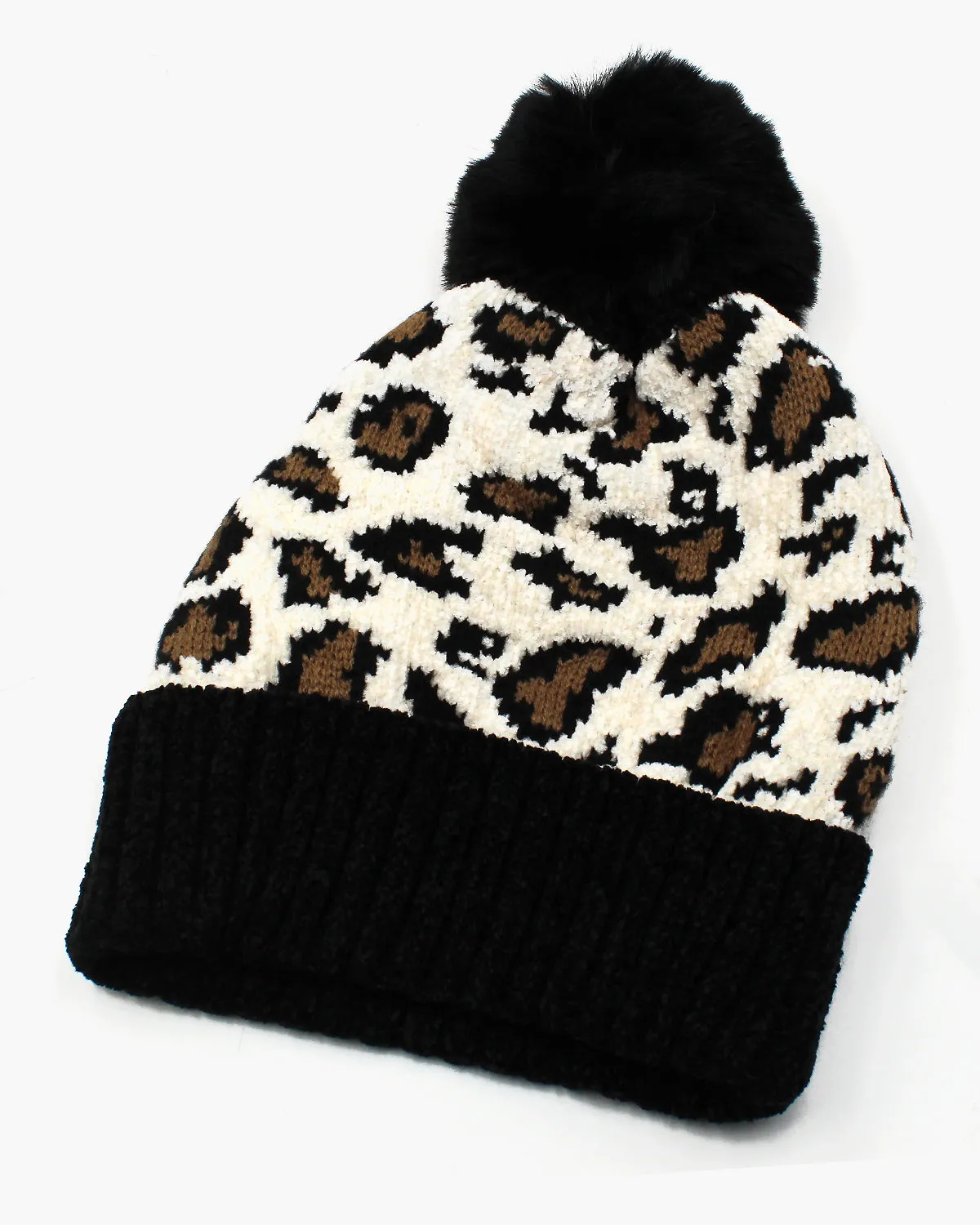 Leopard Printed Pom Pom Beanie