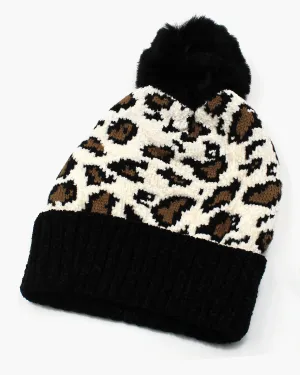 Leopard Printed Pom Pom Beanie