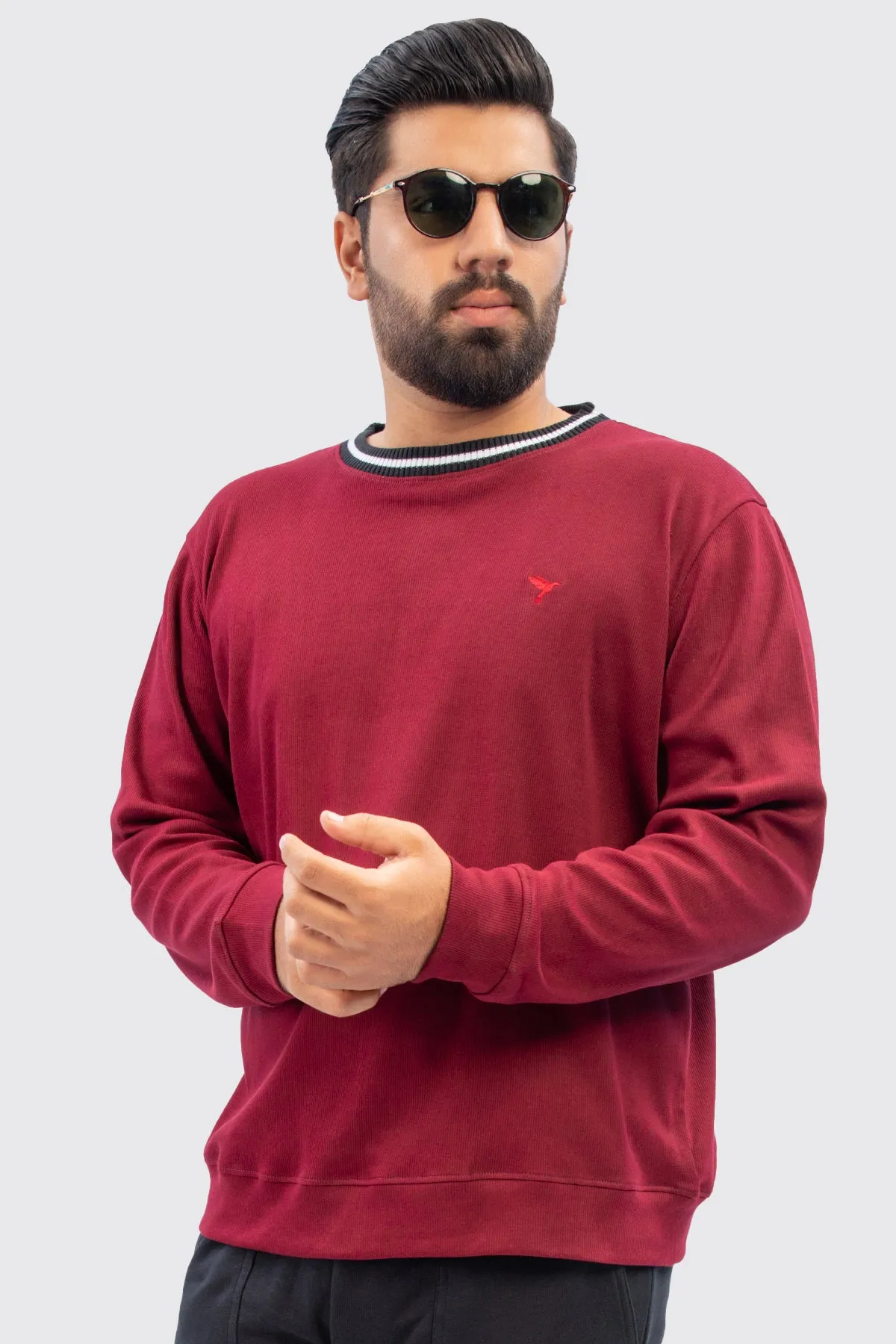 Maroon Textured Rib Sweatshirt (Plus Size) - W23 - MSW078P
